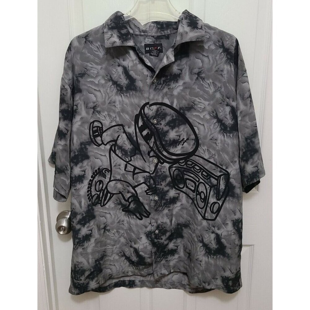 Boff Mens Short Sleeve Button Up Shirt Break Dancing Graphic Streetwear Y2K Sz L